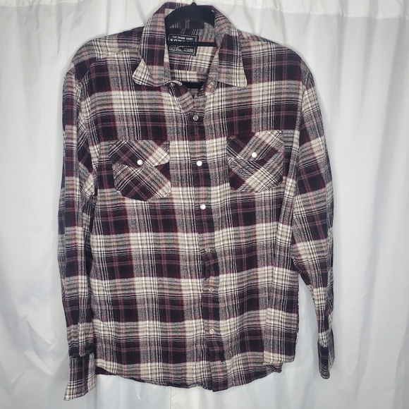 ♡♡ Sqweare Comfort Wash Plaid Pearl Snap Shirt Size Large White Black Red - Picture 1 of 6